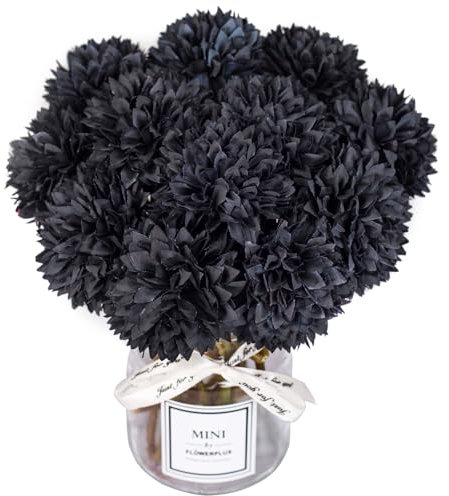 Jiodama 12pcs Artificial Chrysanthemums Flowers Black Halloween Fake Mums Flowers Silk Bouquet Flowers for Home Wedding Table Vase Centerpiece Garden Party Farmhouse Realistic Decorations