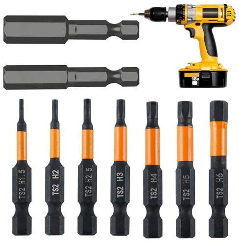 9 PCS Embouts de Visseuse Hexagonale,Embout Visseuse Magnetique,Longueur 50mm Embouts Visseuse Allen Magnétique à Choc,Embouts de Tournevis Magnétiques à Queue de 1/4 PouceH1,5/2/2,5/3/4/5/6/8/10