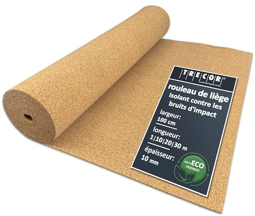 TRECOR Cork Impact Sound Insulation Rolls - Thickness 10 mm - Natural and Ecological Acoustic Impact and Walking Sound Insulation for Laminate and Parquet Floors - You Buy (5 m²)