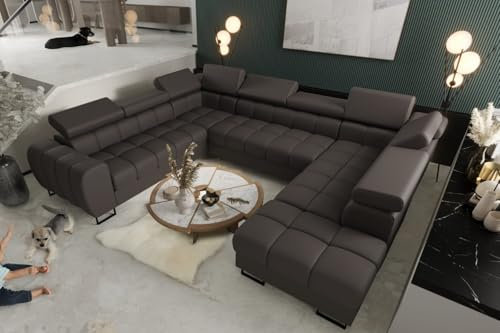 Friderik Ecksofa Aspen MAX I 265x350x225 cm Ledersofa U-Form Schlaffunktion Zwei Bettkasten U-25 (Braun, Rechts)