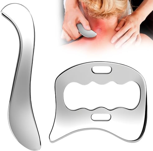 Zyiphor 2 in 1 Gua Sha Schaber Edelstahl Muskelschaber Grade Faszien Tool zum Reiben Muscle Scraper Tool Set für Physikalische Therapie, Beine, Rücken, Gesicht, Muskelentspannung& Schmerzlinderung
