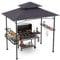 GOPLUS Grillpavillon, Grill Pavillon Doppeldach mit 2 Ablagen, 10 Haken, Flaschenöffner & Ablagekorb, Grillüberdachung Grillunterstand wetterfest für Außenbereich wie Garten Hof Terrasse (Dunkel Grau)
