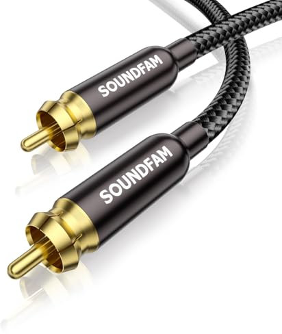 SOUNDFAM RCA Subwoofer-Kabel 1M, RCA-Kabel männlich-männlich [vergoldete Stecker, Baumwollgeflecht] für Subwoofer, Heimkino, Verstärker, TV, Mixer (Schwarz)