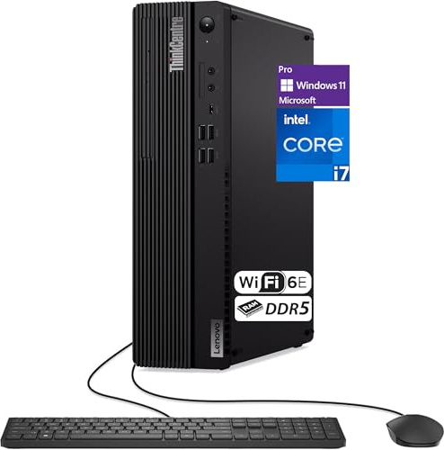 Lenovo ThinkCentre M70s Gen 5 SFF Intel i7-14700, RAM DDR5 da 32 GB, SSD da 1 TB, Wi-Fi 6E + BT, RJ-45, HDMI, DP, KB e mouse cablati, Windows 11 Pro, desktop aziendale, nero