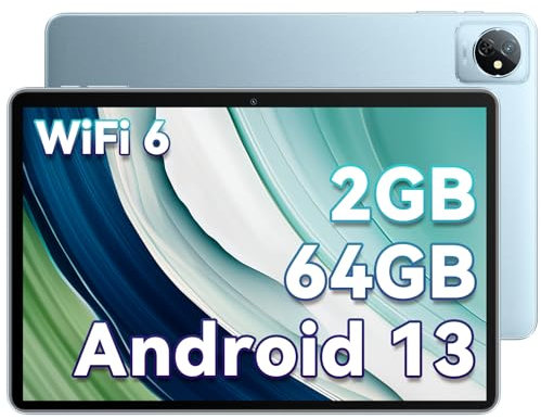 Blackview 10 inch Tablet Android 13, 2024 Tablet with 2.0GHz CPU, 2GB RAM 64GB ROM 1TB Expandable, Quad-Core, Widevine L1, 1280x800 IPS Touchscreen, WiFi 6, Bluetooth 5.2, Dual Camera 5100mAh (Blue)
