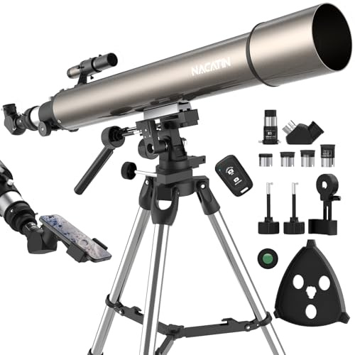 NACATIN Astronomische Refraktor Teleskope für Erwachsene & Einsteiger, mit Äquatorial- oder Azimutalmontierung, hochwertige Optik für Mond, Planeten und Sterne (Grau, 102/900)