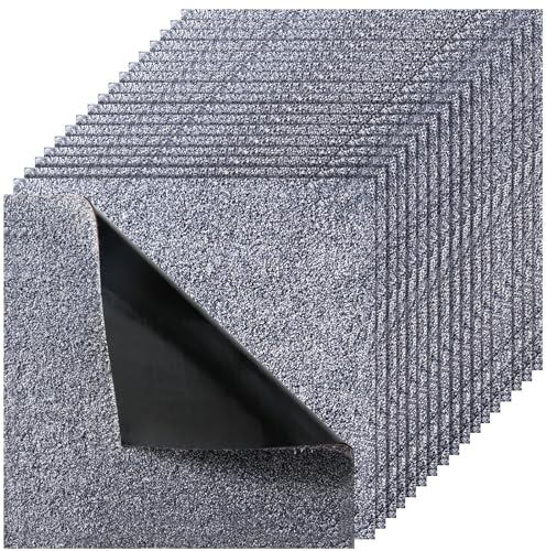 VEVOR Carpet Tiles 457x457 mm, 10 Pack Peel and Stick Carpet Square Rug, Self Adhesive Commercial Floor Soft Padded for Seamless Cover 2.1㎡, Easy DIY Replacement for Living Room Office, Gray
