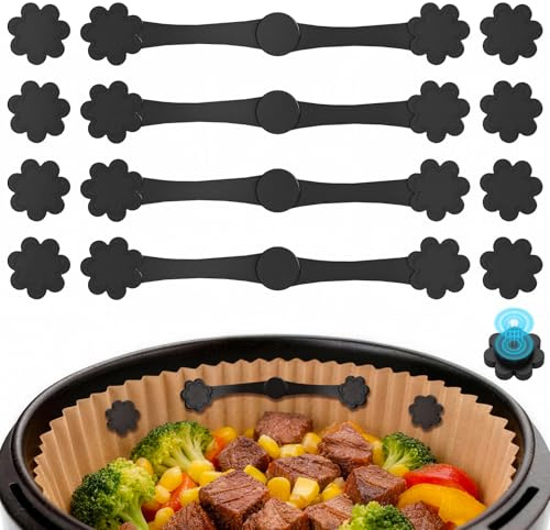 Alyvisun 12 Stück Magnete Für Airfryer Backpapier, Wiederverwendbare Airfryer Magnete Für Backpapier, Verhindert Abrutschen Verbrennen Von Backpapier, Passend Für Einzel- Doppelkorb-Airfryer