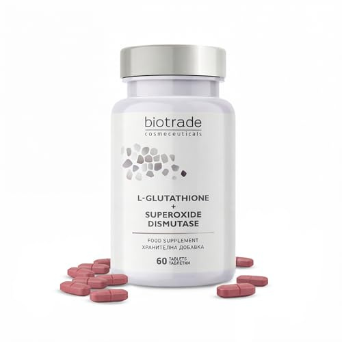 L-Glutathione + Superoxide Dismutase, Glutathione Supplement 60 Tablet | Glutathione antioxidant complex supports skin health, cellular protection, immune support and a more even-looking complexion