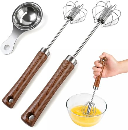 Nivofu Batidora Manual Semiautomatica de Acero Inoxidable | Batidor Manual Giratorio a Presion para Huevos y Crema, Varillas Cocina Multifuncional para Mezclar y Espumar