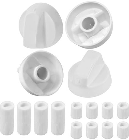 Mandos Universales para Horno y Cocina de Gas, Pack de 4 con 12 Adaptadores, Perillas de Control de 6cm para Vitrocerámica, Compatibles con Todas las Marcas, Color Blanco
