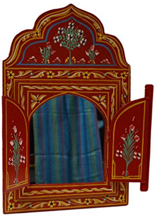 Treasures Of Morocco Miroir mural marocain avec portes peintes à la main en arabesque - Petit rouge
