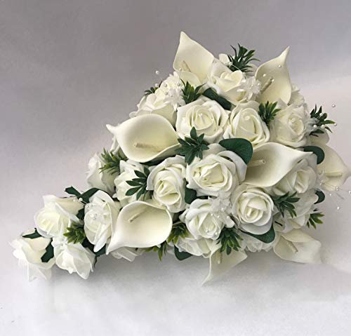 artificial wedding brides bouquet ivory calla lily