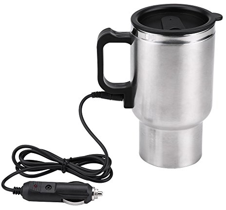 Elektrische Auto Wasserkocher, Haofy 12V In-Car Wasserkocher Tasse, 450 ml Reisewasserkocher, Zigarettenanzünder Thermobecher zum Warmhalten von Wasser, Kaffee oder Tee bei 65 ° C, Edelstahl