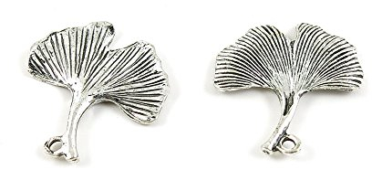 Charm-Anhänger S06845 Ginkgo Biloba Blätter zum Basteln und Basteln silberfarben antik-optik