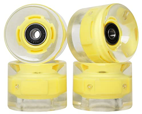 FREEDARE Skateboard Wheels with Bearings 60mm Longboard Wheels LED Cruiser Wheels (Clear Yellow,Set of 4)