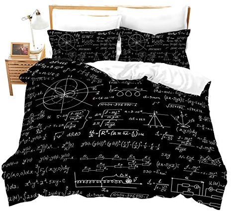 Loussiesd Physik Formula Bettwäsche Set Geometrie Microfaser Bettbezug Set für Jungen Mädchen Weich Atmungsaktiv Schwarz Betten Set inkl.1 Bettbezug 135x200 cm und 1 Kissenbezüge 80x80 cm