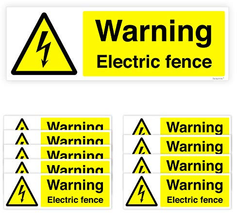 Pack of 10 Warning Electric Fence Sign (300 x 100 mm) Waterproof Electric Sign