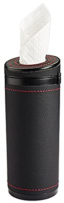 Auto Kosmetiktücherbox,MoreChioce ABS PU Leder Taschentuchspender Auto Tissue Tube Box Universal Zylinder Serviettenhalter Multifunktional Mülleimer für Auto Badezimmer Büro,Schwarz