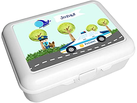 CreaDesign, Kinder Brotdose, Lunchbox, Vesperbox weiß mit Fächern Einsatz, ideal für Kita, Kindergarten und Schule, Polizei, 13,9 x 19 x 7 cm, Volumen 1 Liter