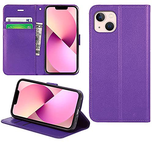 DN-Technology for iPhone 13 Mini Case Flip Leather Wallet Book Stand Folio Card Holder Phone Cover iPhone 13 Mini 5.4'' (PURPLE)