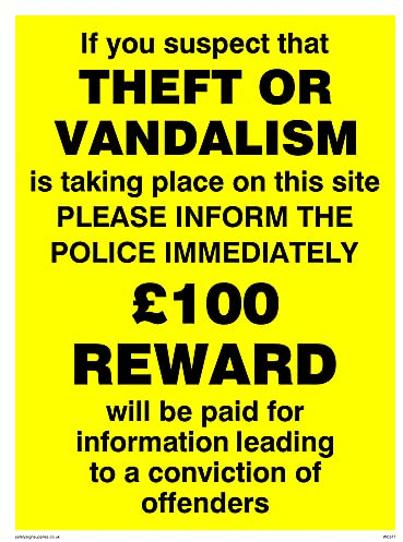 5 Stück – Diebstahl Vandalismus Inform Polizei Schild – 150 x 200 mm – A5P