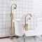 Huin Robinet de lavabo de baignoire monté au sol Mitigeur de salle de bain Ensemble de douche de bain Mitigeur de baignoire sur pied avec douchette-Or E