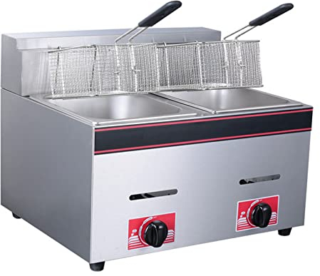 Friteuse de Bureau À Gaz Commerciale Professionnelle en Acier Inoxydable 8l*2, Friteuse À Double Réservoir Au Propane Gpl De Grande Capacité Pour Le Poulet Frit et Les Croustilles,friteuse de Cuisin