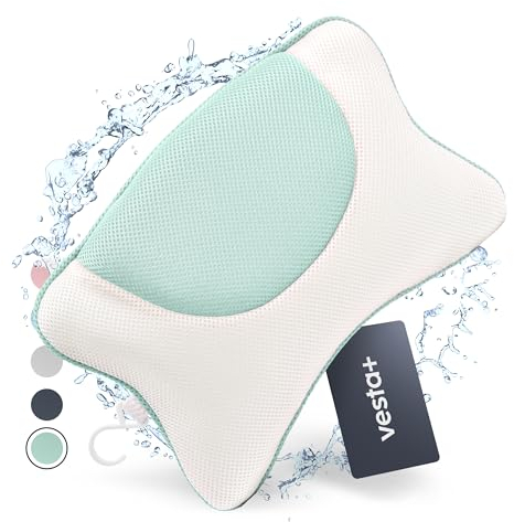 Vesta+ Badewannenkissen M Mint [perfekte Passform für Nacken & Rücken] Bequemes Badekissen - Atmungsaktive Technologie - Wannenkissen für maximale Entspannung & Komfort