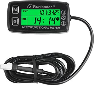 NInE-ROnG Medidor Multifunción Digital Tacómetro Medidor de Horas Reloj Temperatura RPM Mantenimiento Batería Reemplazable con luz de Fondo para Motor Pequeño Motor Cortacésped ATV Generador