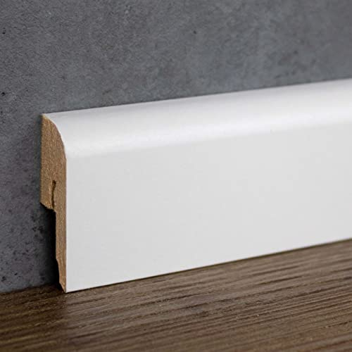 PROVISTON | plinthe médium | bord arrondi | 12 x 42 x 2400 mm | MDF mélaminé | blanc | plinthe moderne | 2,4 m
