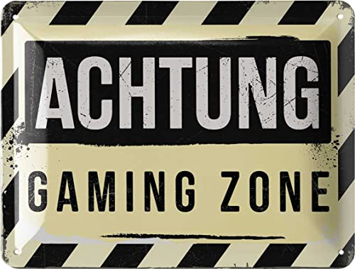 LANOLU Retro Blechschild - Gaming Schild - ACHTUNG GAMING ZONE Türschild bitte nicht stören - Gamer Geschenk - lustige Deko Jugendzimmer für Zocker 15 x 20 cm