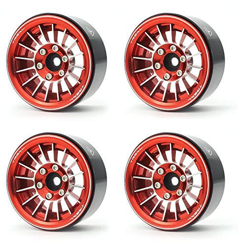 TREAL 1.9 Beadlock Wheels 1.9 Inch Beadlock RC Wheel Rims Set (4) for 1:10 RC Crawler Axial SCX10 II 90046 SCX10 III AXI03007 Capra TRX4 12mm Hex -Type J (Red)