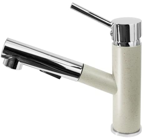 Granitan Wasserhahn Küche Cado - Küchenarmatur Einzelhebel - Stehend Spülbecken – Mischbatterie Küche mit ausziehbarem Auslauf – 17,5 cm -Beige