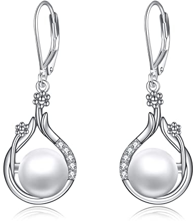 Perlenohrringe für Damen 925 Sterling Silber Ohrringe Hängend Ocean Wave Ohrringe Perle Schmuck Geschenke für Damen (Perlenohrringe 2)