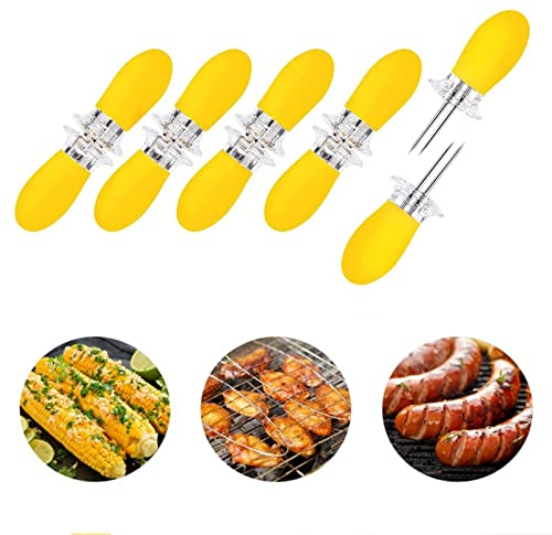 Pack of 10 corn on the cob skewers, corn holder, corn holder, corn on the cob holder, barbecue accessories, stainless steel corn on the cob skewers, fruit forks, kitchen tool, yellow