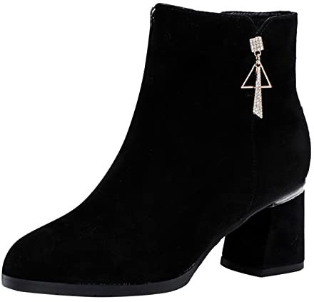 NOAGENJT Stivali Pioggia Imbottiti Stivali corti in pelle scamosciata traspiranti retrò Scarpe con tacco grosso Stivali da donna termici invernali alti Stivali Invernali Alti Alla Coscia