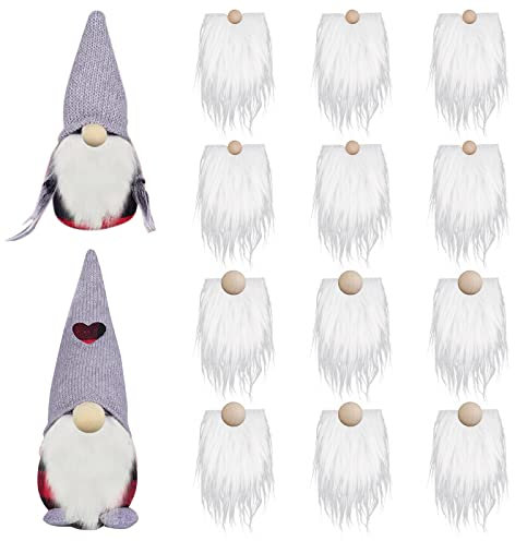 12 Pezzi di Barba da Gnomo Pretagliata Tessuto in Pelliccia Sintetica Barbe Nane Fatte a Mano Barbe di Babbo Natale con 12 Palline di Legno per la Decorazione Artigianale di Pasqua Halloween Natale