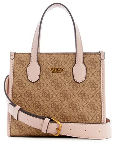 GUESS Silvana Tote, bandoulière, Mini Sac, poignée de Transport sur Le Dessus Femmes, Logo Latte/Bois de Rose, Taille Unique