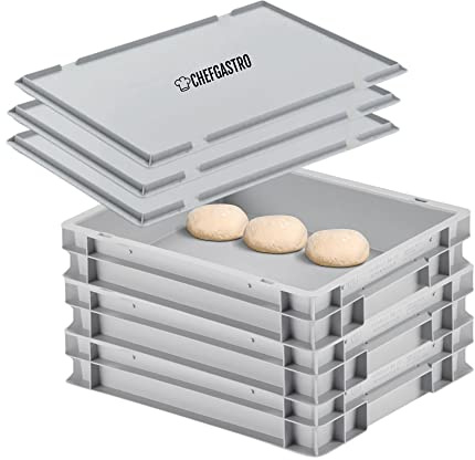 PROREGAL CHEFGASTRO SuperSparSet 3x Pizzaballenbox mit 3x Deckel | HxBxT 8,5x30x40cm | 9 Liter | Teigwanne für Pizzateig, Stapelbare Pizzabox, Gärbox für Sauerteig Brotteig Teig-Gärbox
