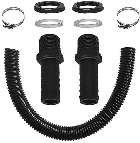AVCXEC Regentonnen Verbindungsset, 2 Pcs Regentonnendurchführung 1 Zoll mit Schlauchtülle, 1 Pcs 50 cm Verbindungsschlauch 25mm (1), 2 Pcs Schlauchschellen, Verbindungsschlauch für Regensammler