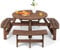 COSTWAY Picknicktisch Set für 8 Personen, Gartentisch aus Massivholz mit Schirmloch & 4 Bänken, Terrassenmöbel, Gartenmöbel, Sitzgruppe für Garten, Terrasse