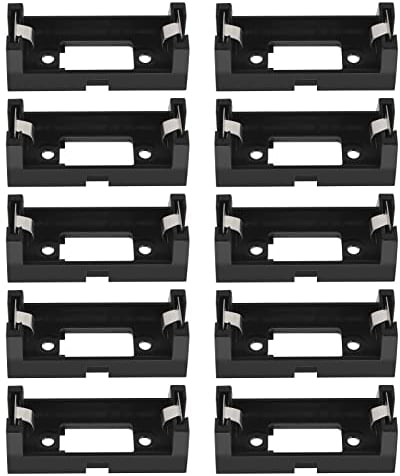 Pack of 10 CR123A Battery Holder Compatible with PCB Single Cell Battery Holder Socket Housing with 2-Pin Black Plastic and Metal
