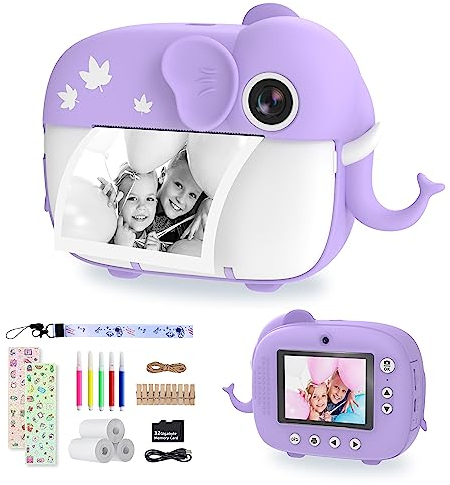 TIATUA Kinderkamera Sofortbildkamera,Digitalkamera für Kinder mit Druckpapier & 32G Karte,VideoKamera mit 2,4 Bildschirm,Fotokamera Sofortbilder,Geschenk für Kinder 3-12 Jahren