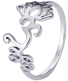 UNIFT Lotusblumen-Om-Ring für Damen, Edelstahl, zierlicher Om, Aum, Ohm, Symbolring, Yoga-Schmuck, inspirierendes Geschenk, 7, Edelstahl, Kein Edelstein