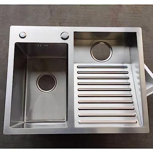 Lavabo de acero inoxidable con tabla de lavar, lavabo para cocina, baño, balcón, fácil de limpiar, diseño de doble tazón (600 mm/23.6 pulgadas)