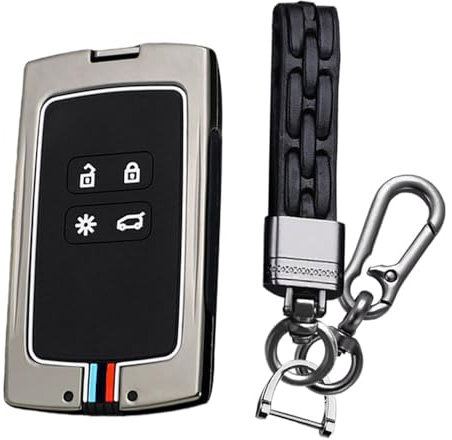 KUNIO Coque de clé de voiture pour Renault Captur 2 Kadjar Dacia Sandero Stepway Duster Espace Grand Scenic IV Kangoo Talisman Coque de protection en métal Porte-clés A Noir