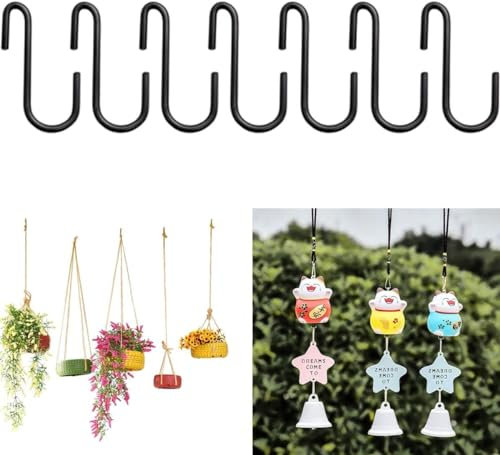 Moetjooet S Hooks -Heavy Duty S Hooks Black S Shaped Hooks Hanging Hangers Pan Pot Holder Rack Hooks (12, Black)