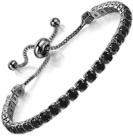 Apocalyptic-K Zirkonia Armband für Frauen, Tennisarmband Sparkle Verstellbares Armband Damenarmband Geschenk für festliche Tage (Schwarz Zirkonia,Schwarzes Gold, 4MM)