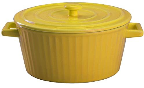 FoOhy Ceramic Casserole Dish with Lid，1.2 Quart Ceramic Casserole Pan for Bakeware Oven (Yellow)